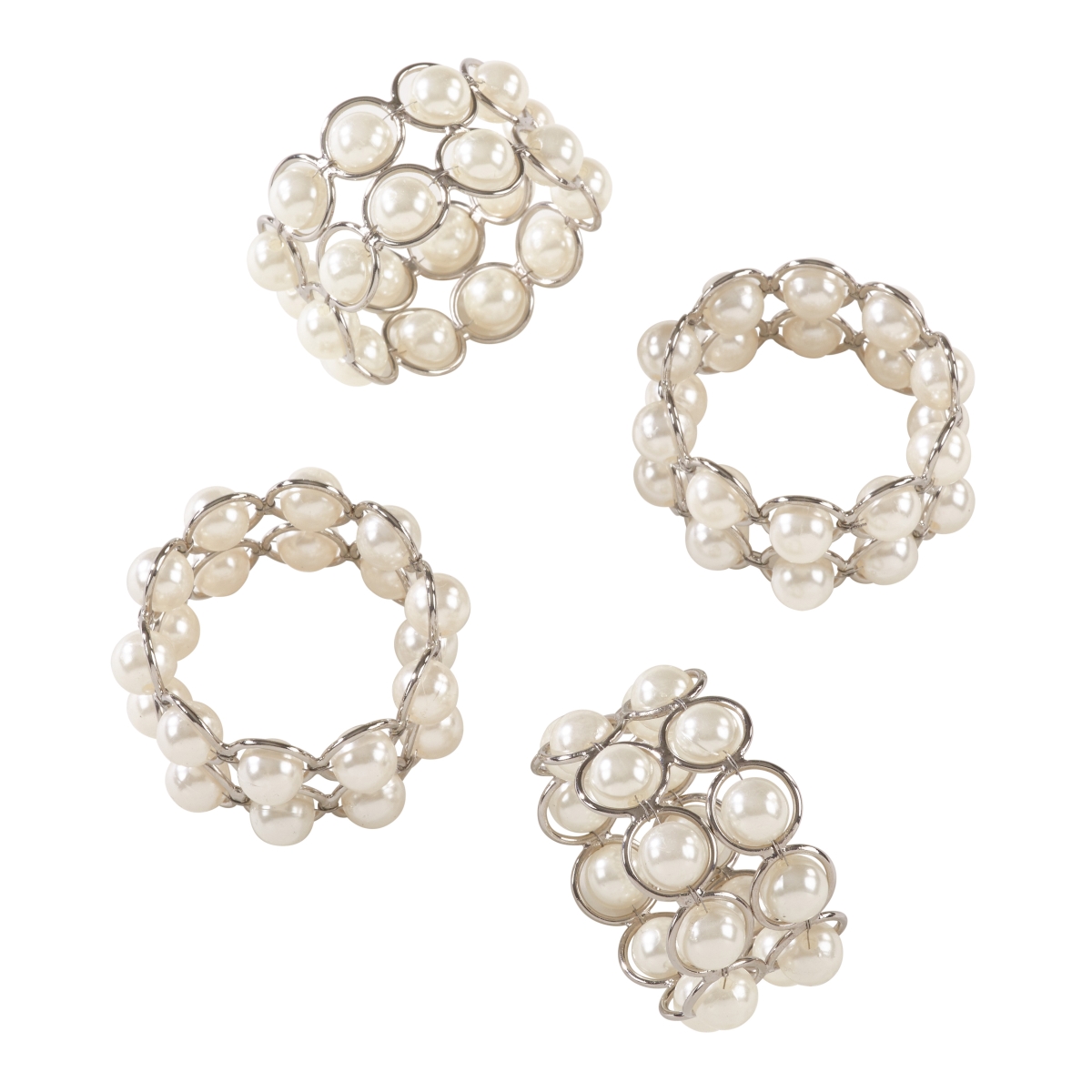 Picture of SARO NR224.I Faux Pearl Beaded Design Event Napkin Ring  Ivory - Set of 4