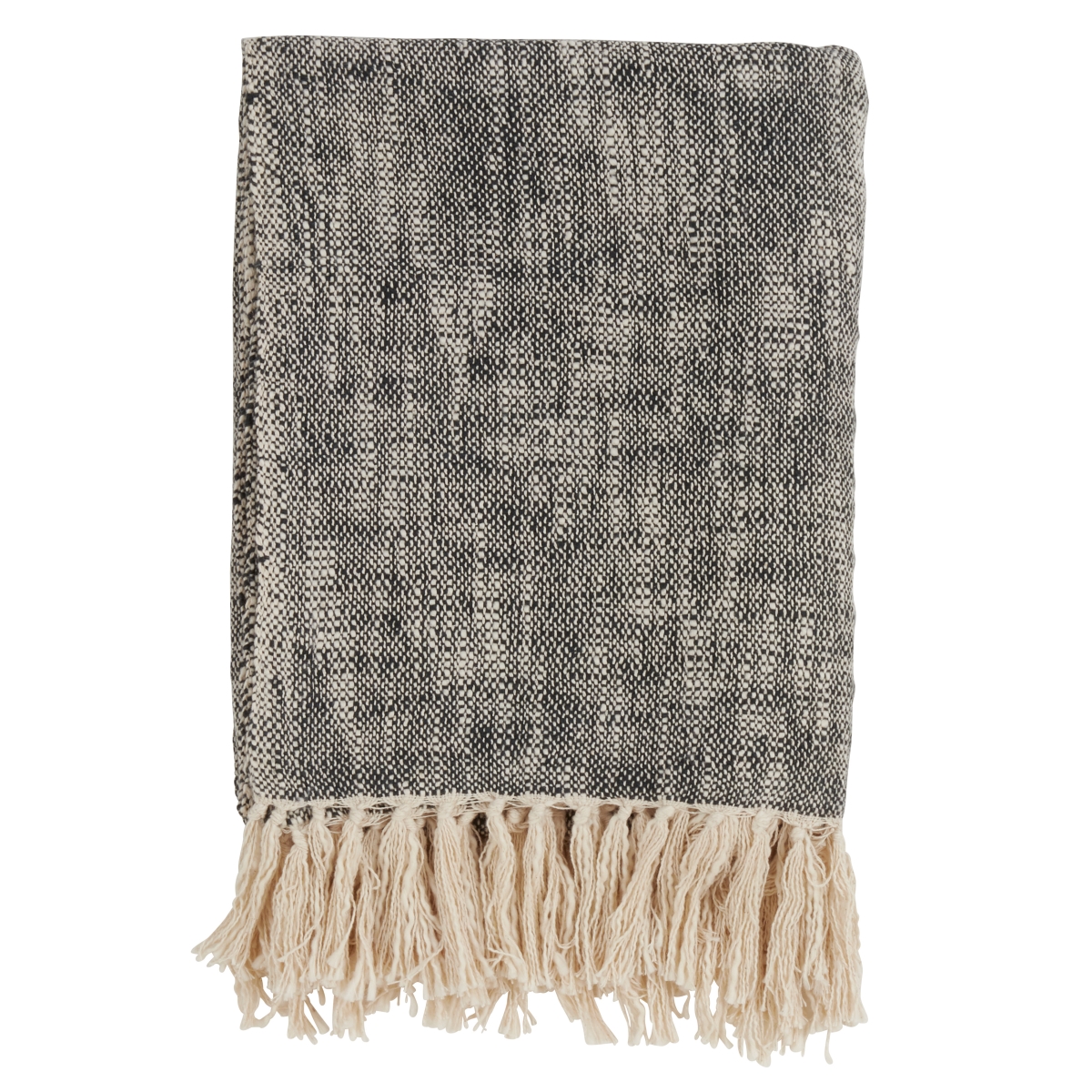 SARO  Solid Tasseled Cotton Throw  Black