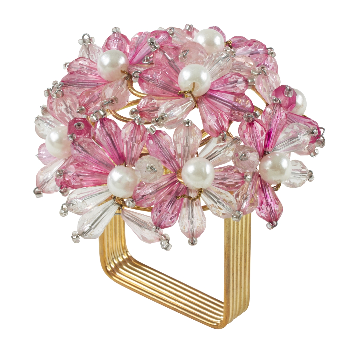 Picture of SARO NR215.P Napkin Ring with Beaded Floral Design  Pink - Set of 4
