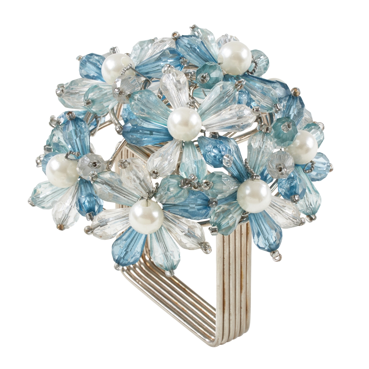 Picture of SARO NR215.A Napkin Ring with Beaded Floral Design  Aqua - Set of 4