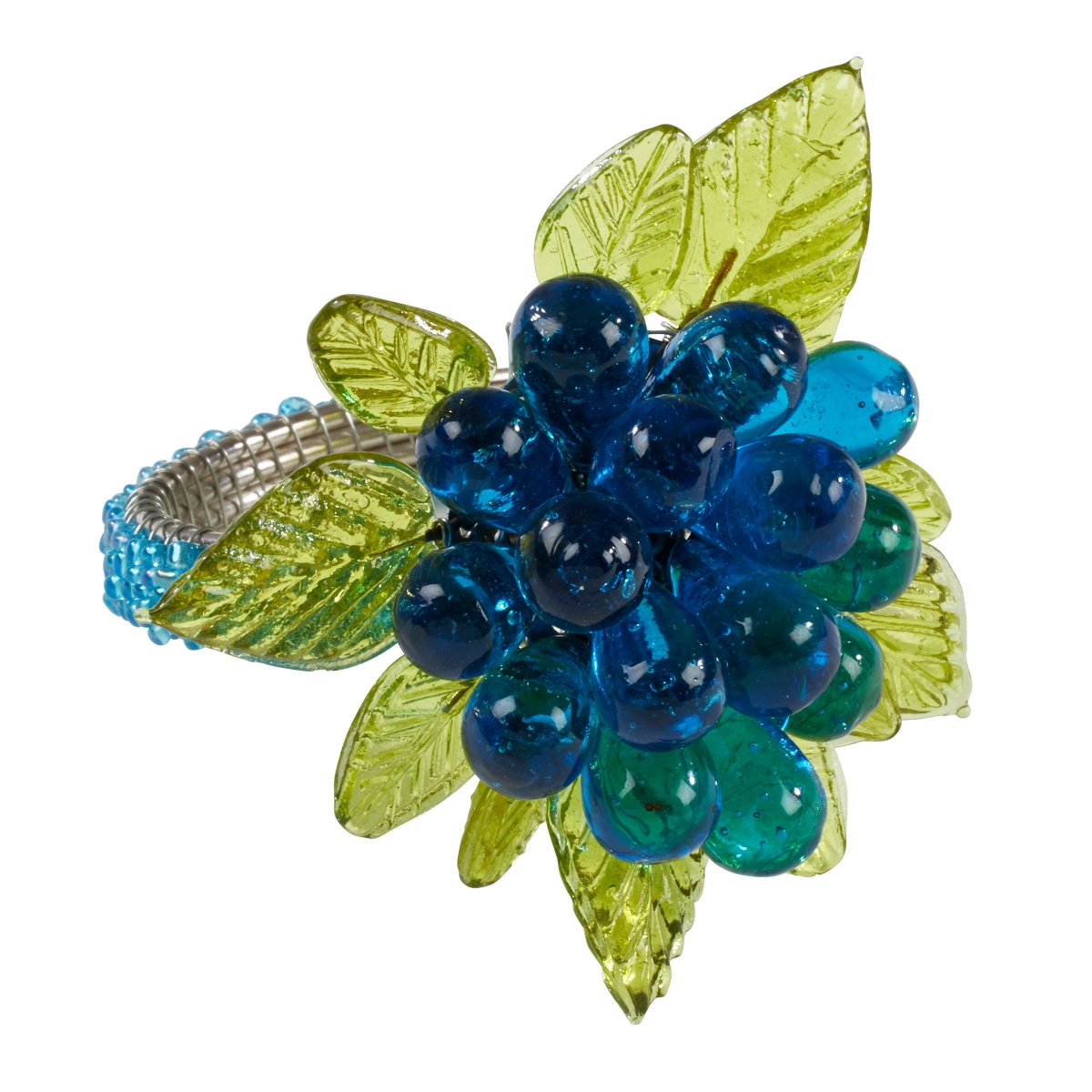 Picture of SARO NR728.A Flower &amp; Leaves Design Beaded Napkin Ring  Aqua - Set of 4
