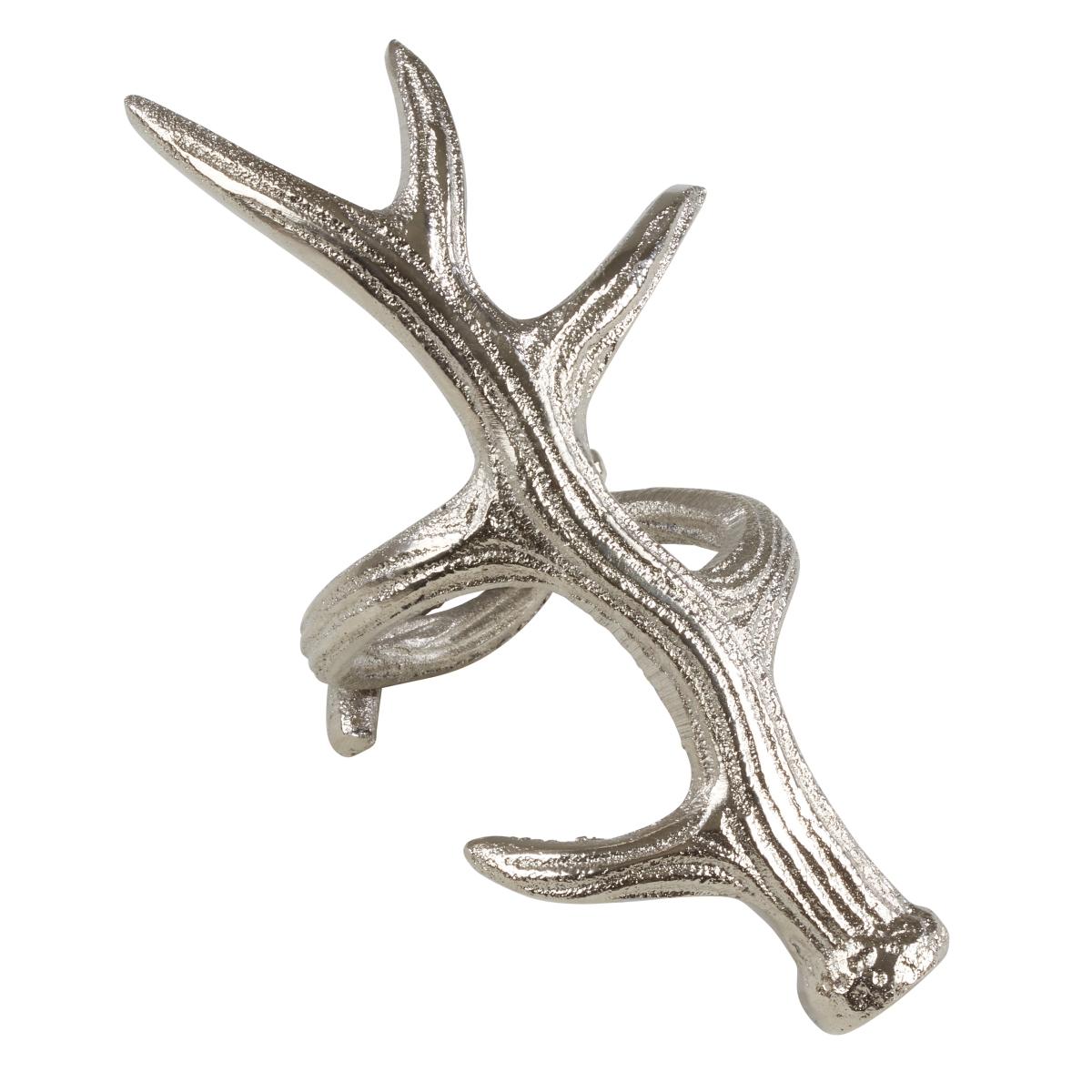 SARO  Rustic Napkin Ring with Antler Design  Silver - Set of 4