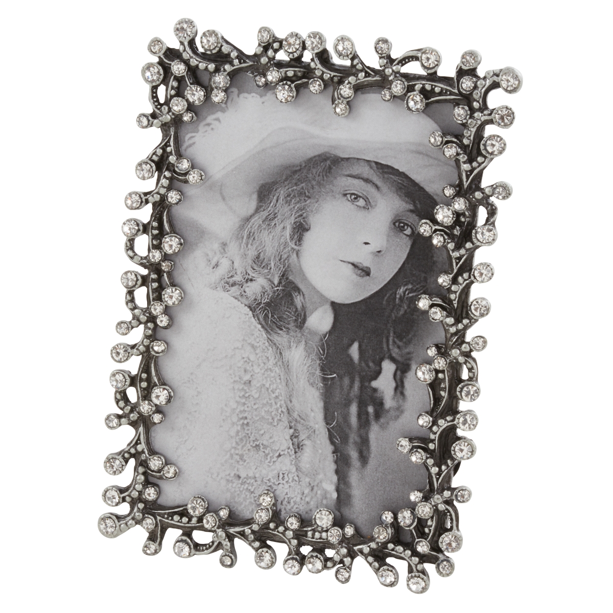 SARO  Pewter Picture Frame with Jeweled Design  Silver