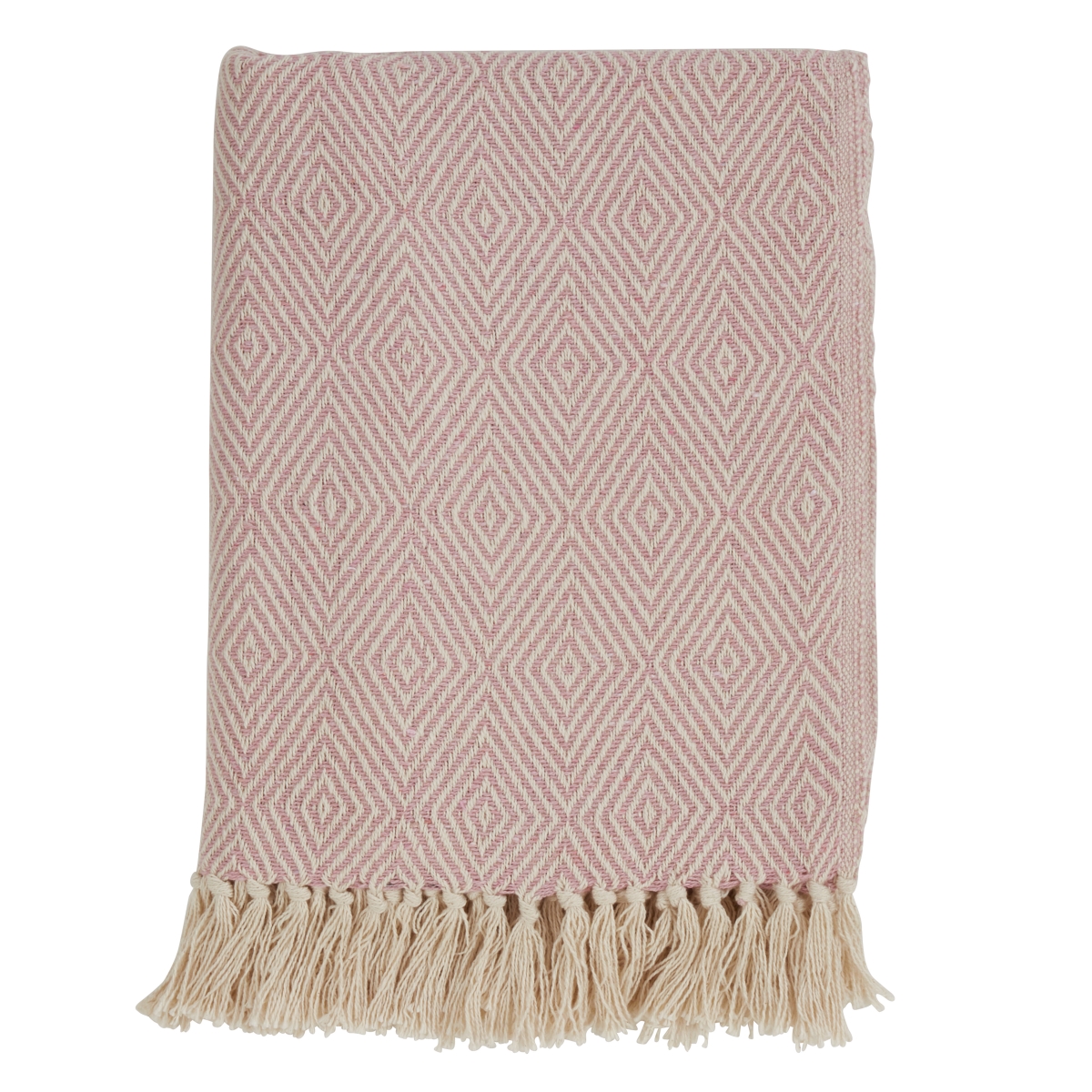 SARO  Cotton Throw Blanket with Diamond Weave Design  Pink