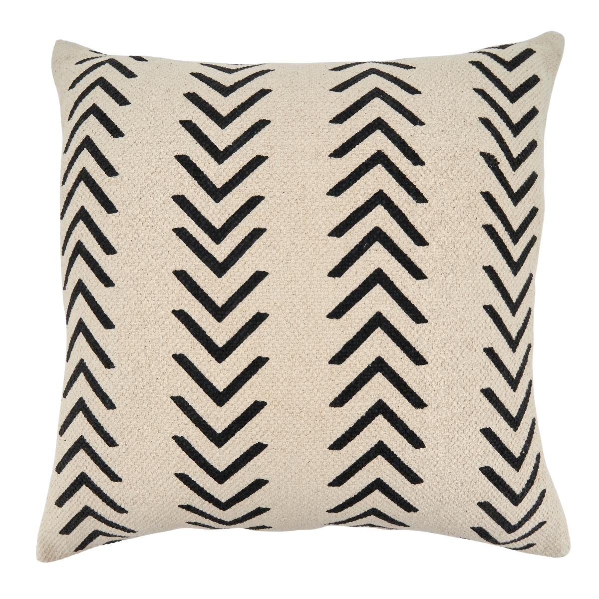 SARO  22 in. Square Down Filled Throw Pillow with Natural Chevron Design