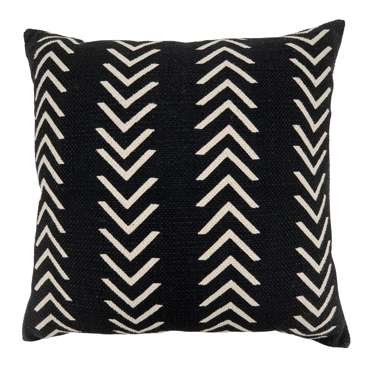 SARO  22 in. Square Cotton Pillow Cover with Black Mudcloth Chevron Design