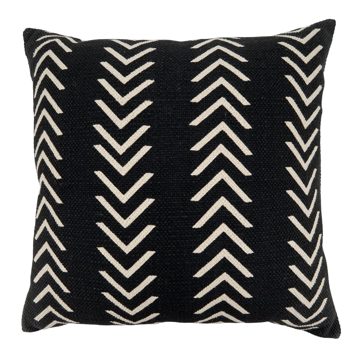 SARO  22 in. Square Poly Filled Throw Pillow with Black Chevron Design