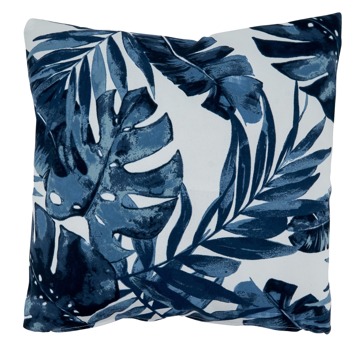 SARO  17 in. Square Blue Tropical Leaf Outdoor Pillow