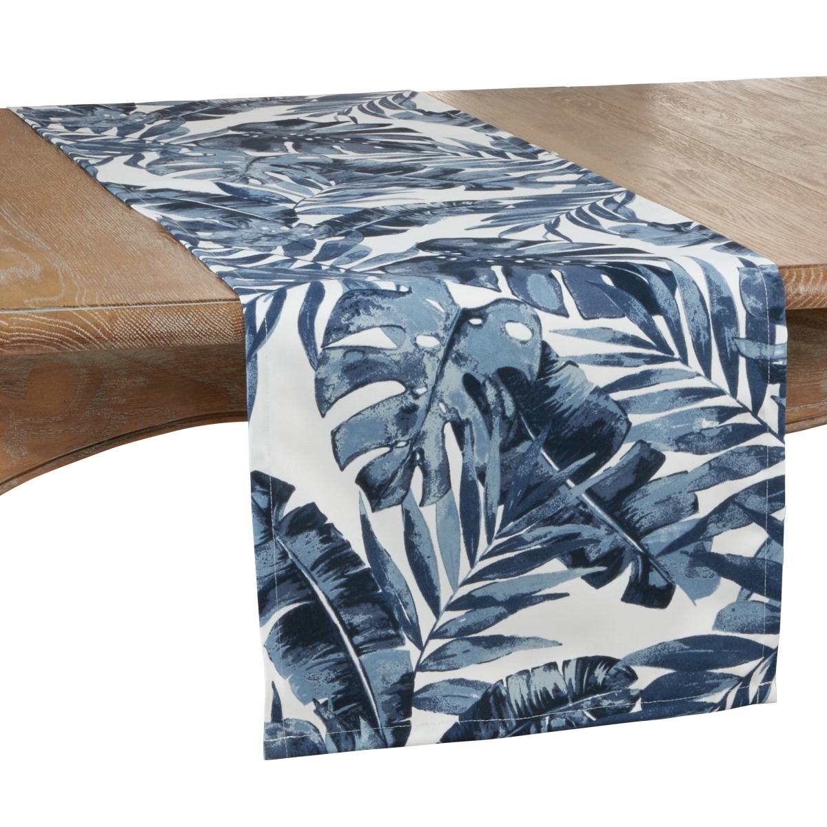 SARO  16 x 90 in. Oblong Outdoor Runner with Blue Tropical Leaf Design