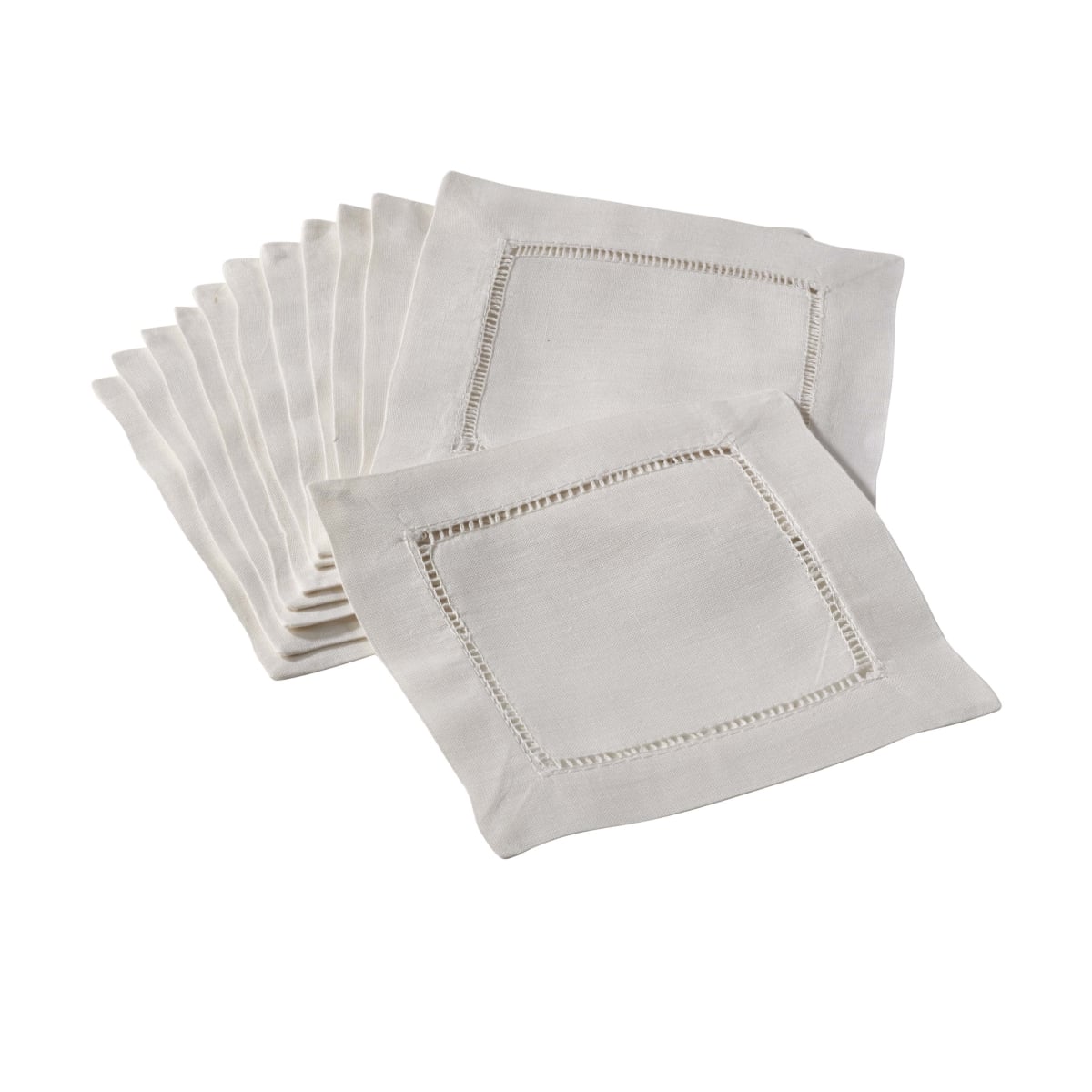 Picture of SARO 6100.E6S 6 in. Square Hemstitch Cocktail Napkin - Ecru  Set of 12