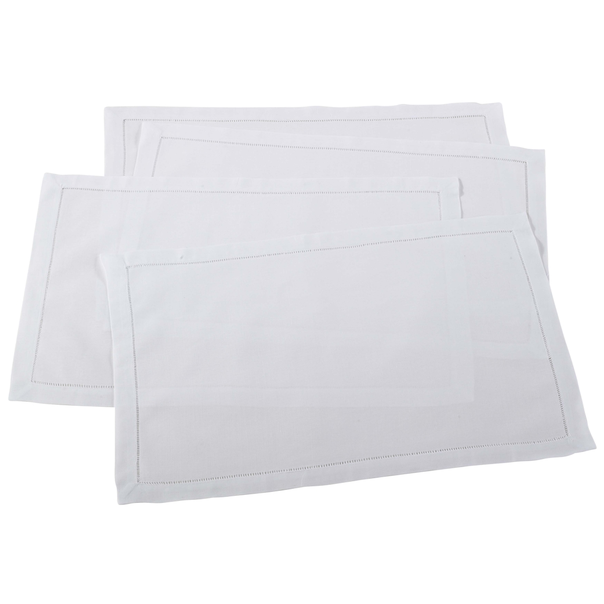 Picture of SARO 6100.W1420B 14 x 20 in. Rectangle Hemstitched Linen Blend Placemat - White  Set of 4