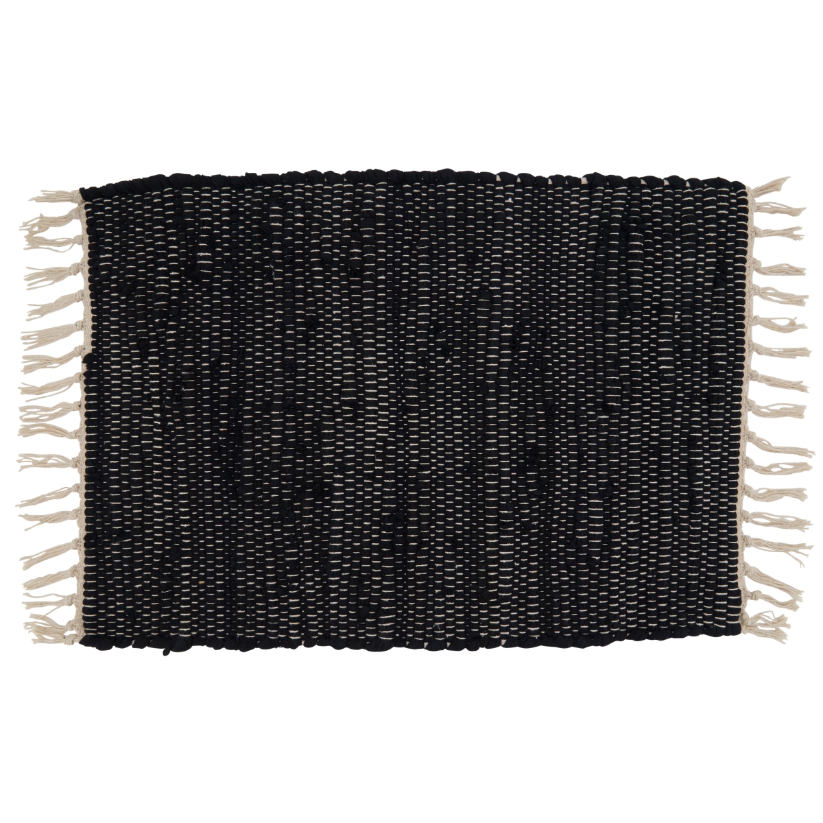 SARO  14 x 20 in. Oblong Cotton Placemats with Black Chindi Design - Set of 4