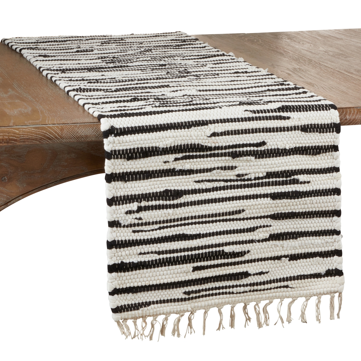 Picture of SARO 3333.BW1672B 16 x 72 in. Oblong Cotton Table Runner with Black &amp; White Zebra Chindi Design