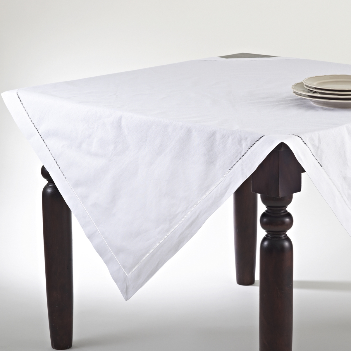 Picture of SARO 6100.W45S 45 in. Square Hemstitched Topper Tablecloth - White