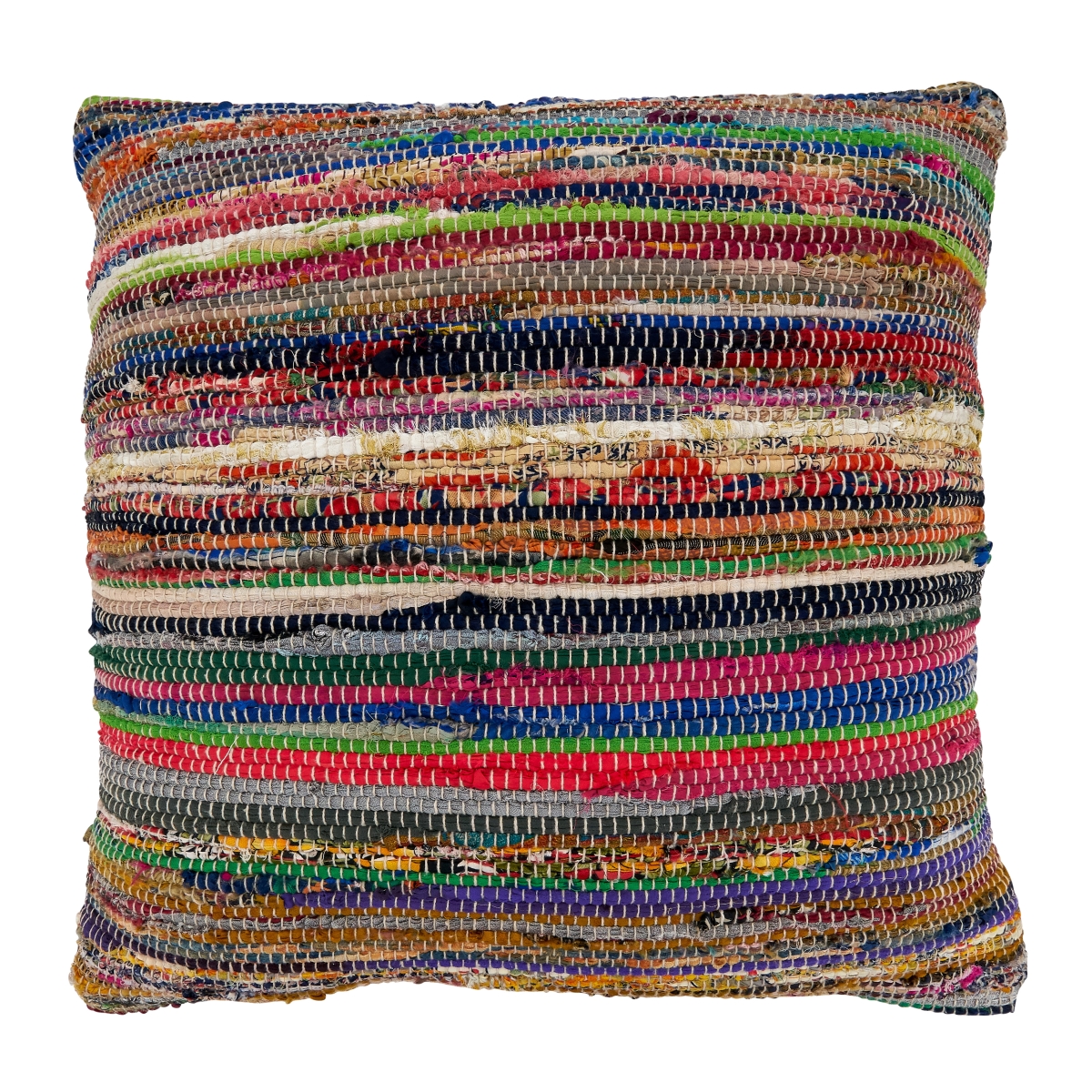 SARO  22 in. Square Chindi Throw Pillow with Multi Colored Design & Down Filling