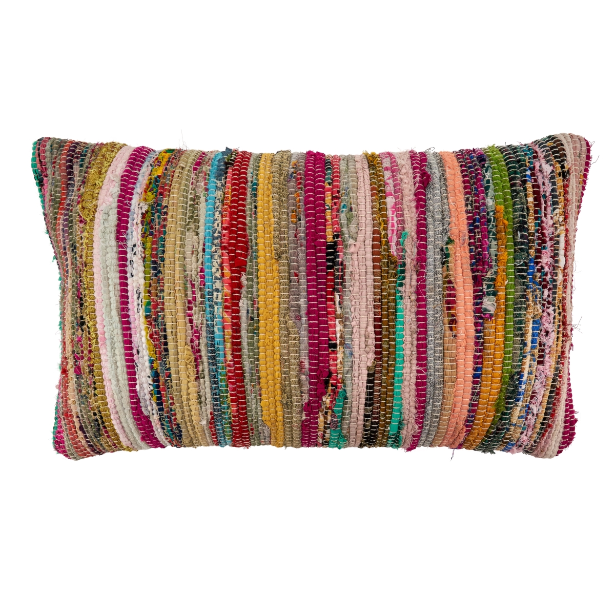 SARO  14 x 23 in. Oblong Chindi Throw Pillow Cover with Multi Colored Design