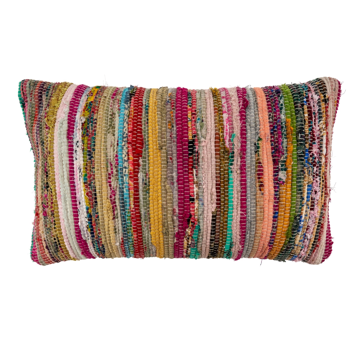 Picture of SARO 7114.M1423BP 14 x 23 in. Oblong Chindi Throw Pillow with Multi Colored Design &amp; Poly Filling