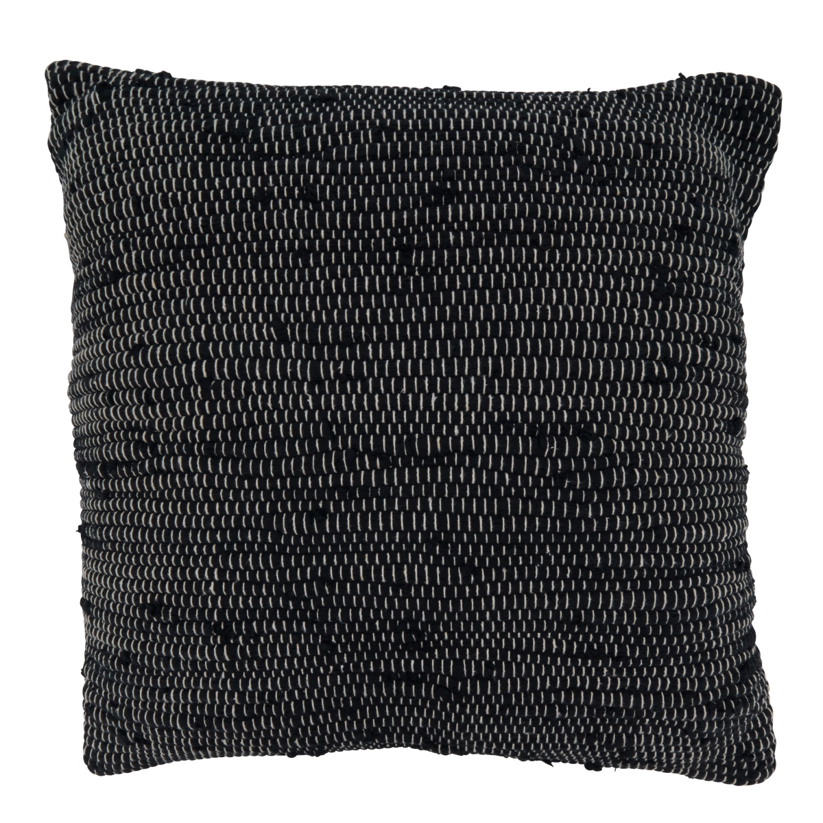 SARO  22 in. Square Throw Pillow Cover with Black Chindi Design