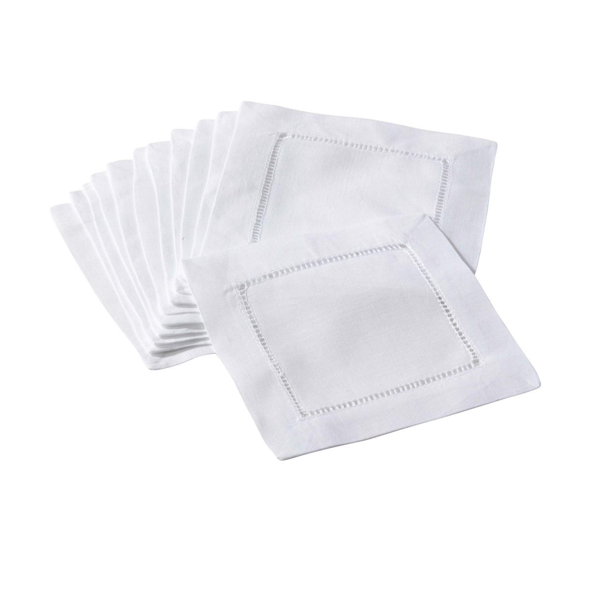 SARO 6100.W6S 6 in. Swiss Dot Square Hemstitch Cocktail Napkin - White  Set of 12