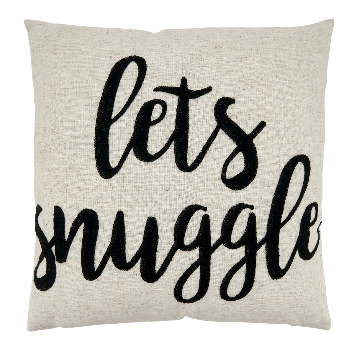SARO 6271.N17SP 17 in. Square Embroidered Lets Snuggle Throw Pillow with Poly Filling  Natural