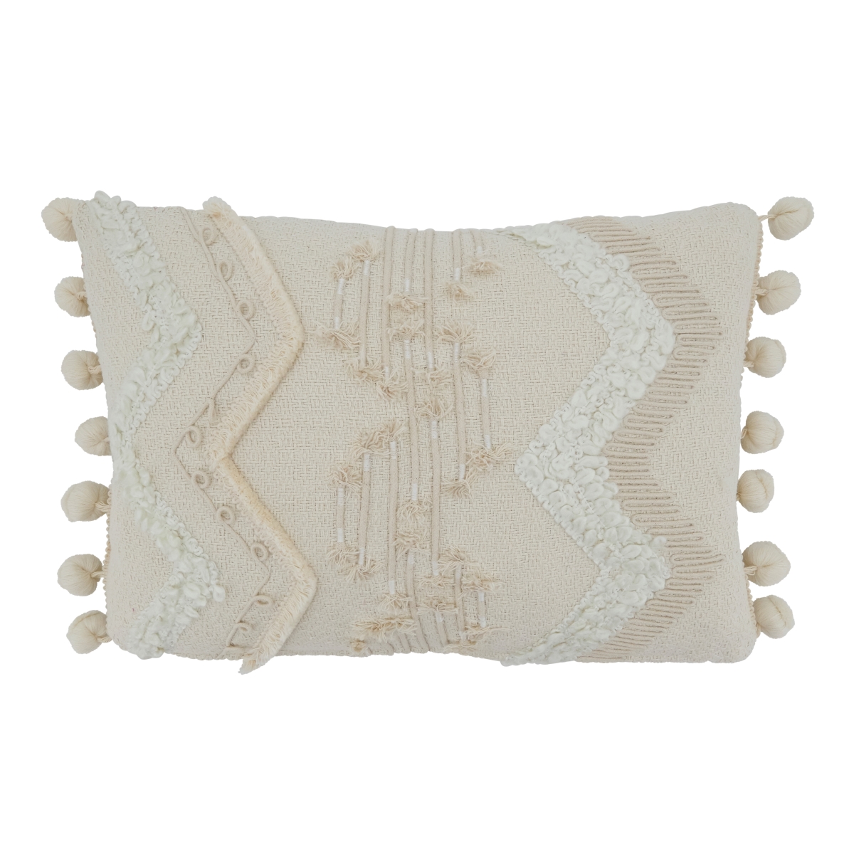 SARO 4435.I1218BD 12 x 18 in. Oblong Cord & Pom Pom Applique Down Filled Throw Pillow  Ivory -  SARO Lifestyle