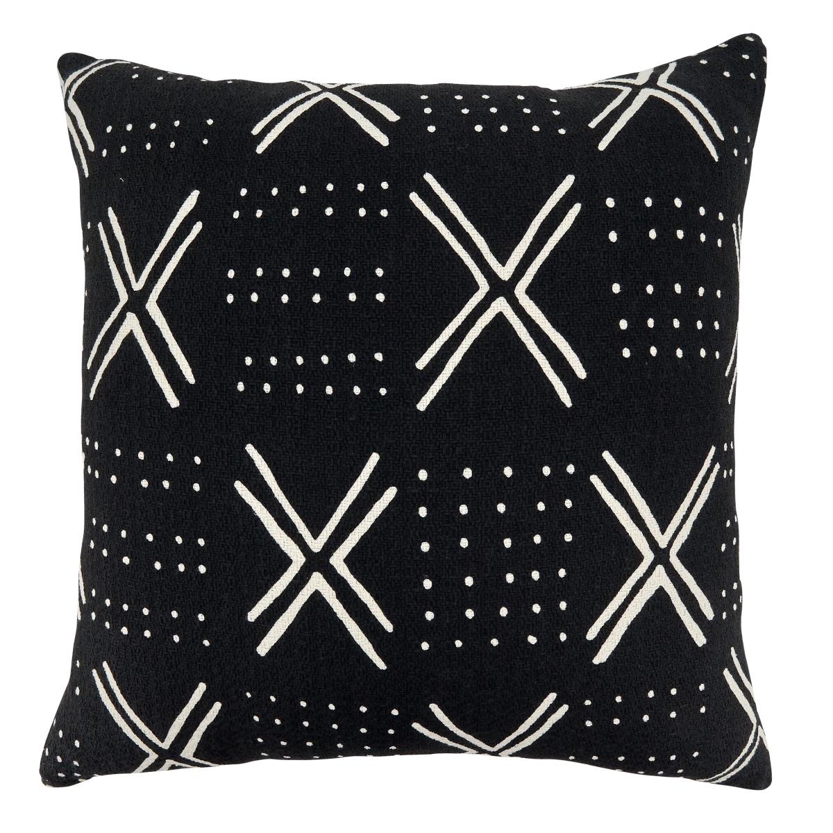 SARO  22 in. Square Throw Pillow Cover with Black Dark Mudcloth Design