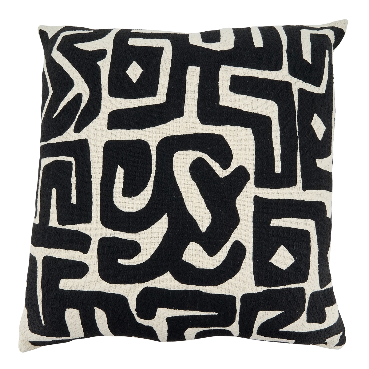 SARO  22 in. Square Poly Filled Throw Pillow with Black & White Kuba Cloth Design