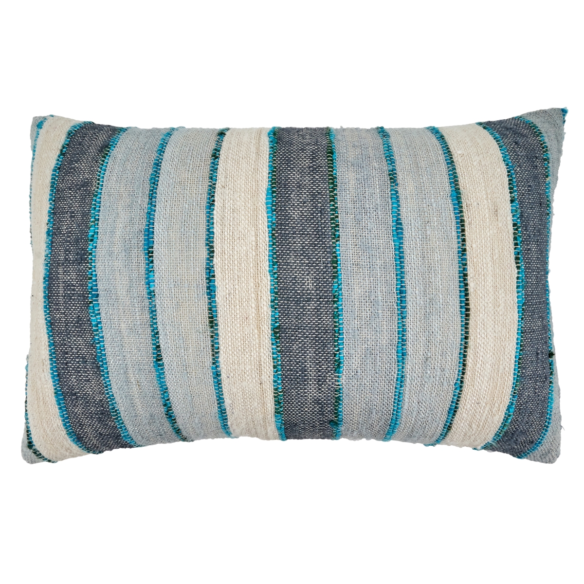SARO  16 x 24 in. Oblong Poly Filled Throw Pillow with Blue Striped Design