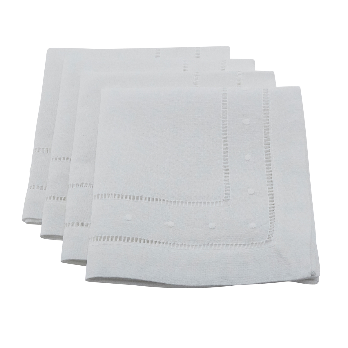 Picture of SARO 8648.W12S 12 in. Swiss Dot Square Embroidered &amp; Hemstitched Napkin - White  Set of 4