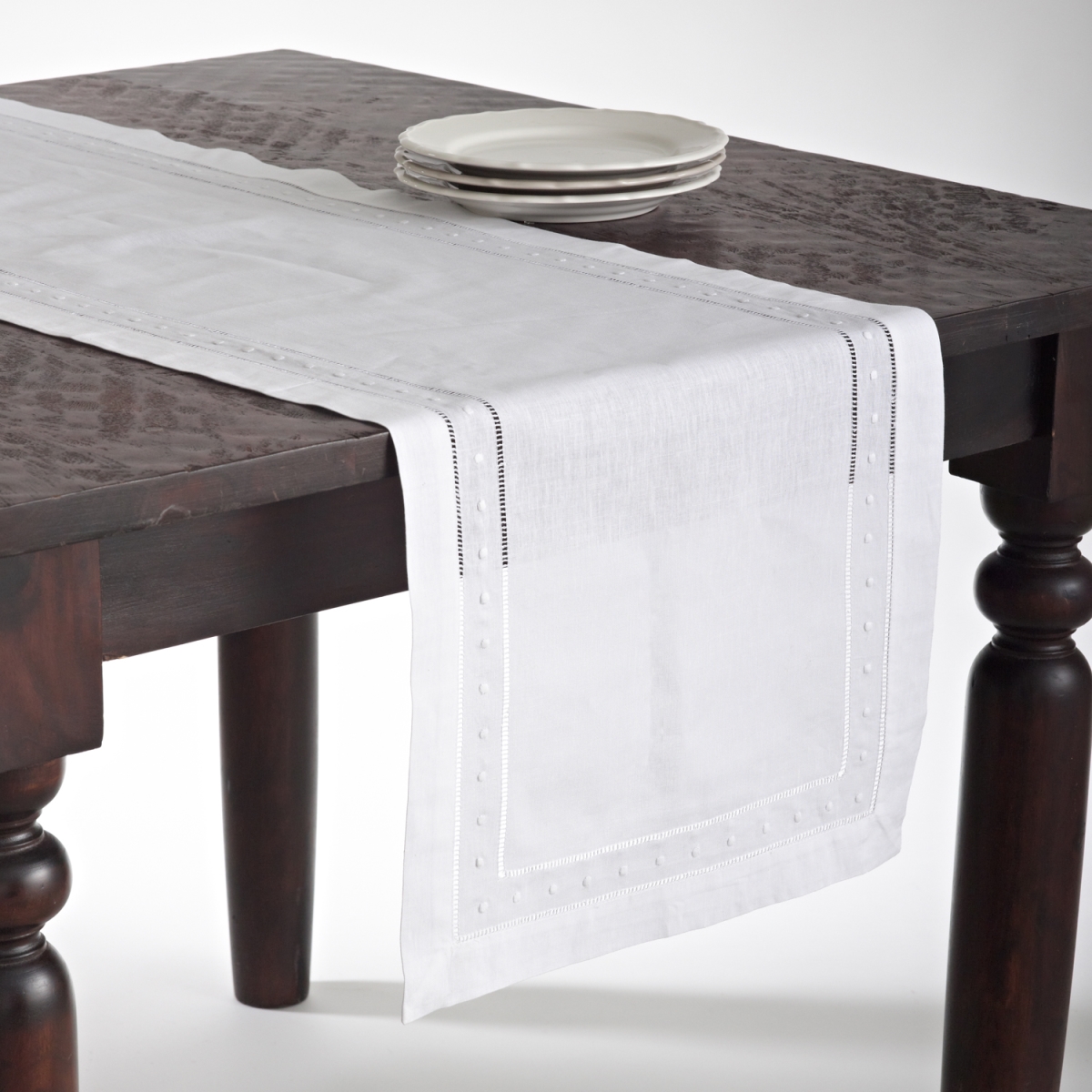 Picture of SARO 8648.W1672B 16 x 72 in. Rectangle Embroidered &amp; Hemstitched Table Runner - White