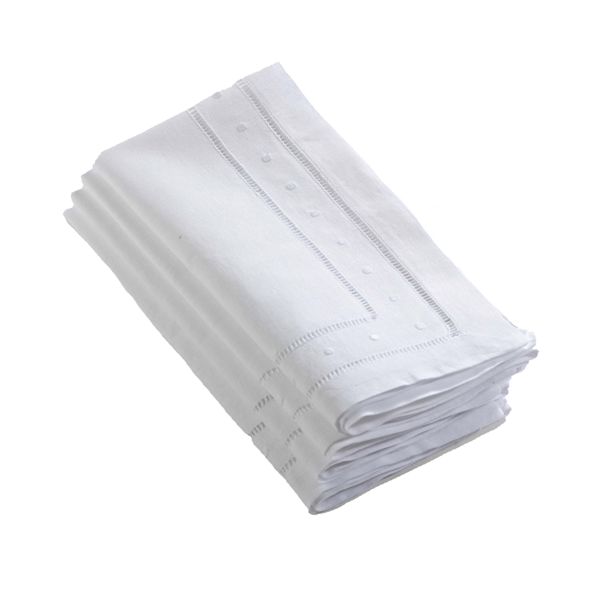 Picture of SARO 8648.W20S 20 in. Swiss Dot Square Embroidered &amp; Hemstitched Napkin - White  Set of 4