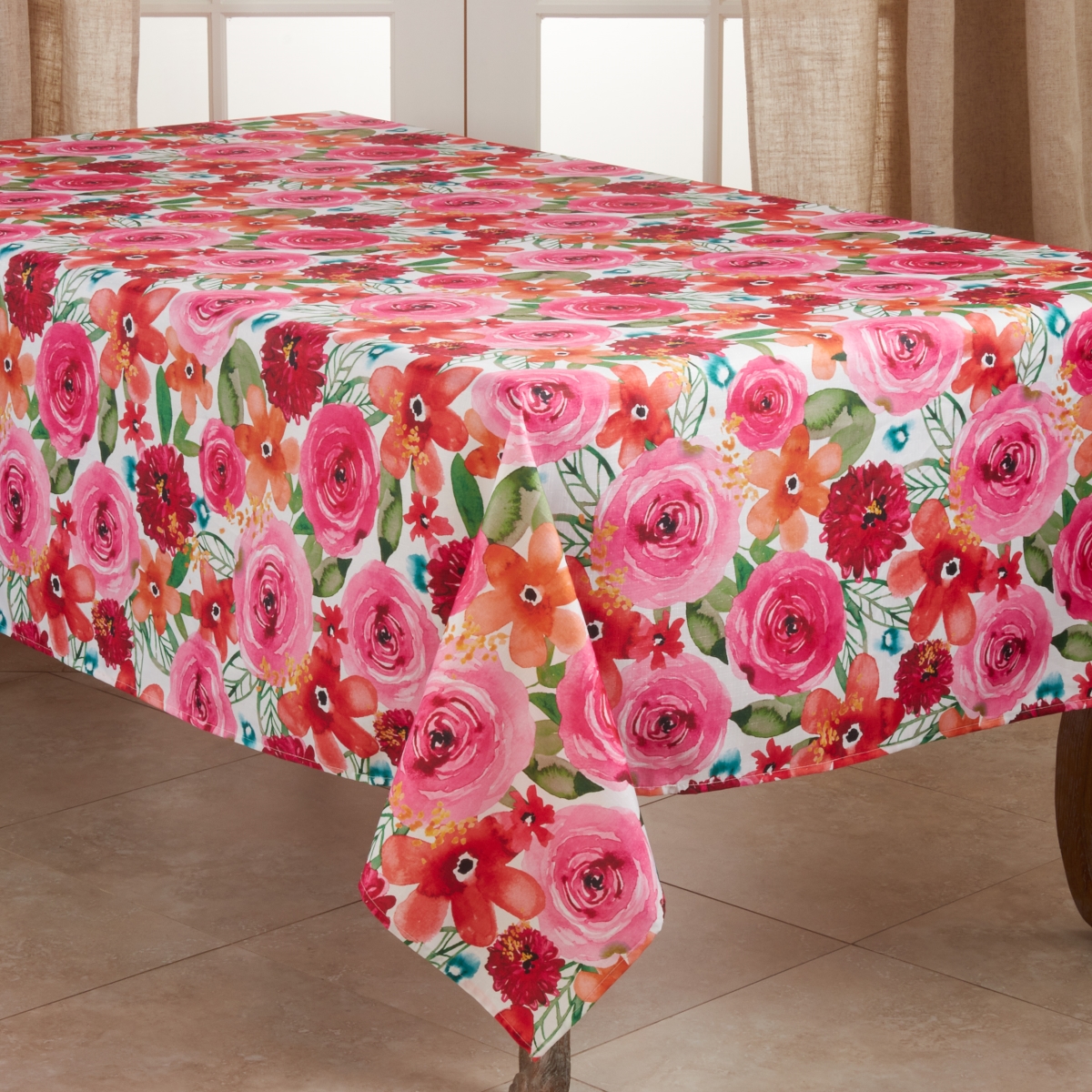 Picture of SARO 3233.M65120B 65 x 120 in. Oblong Casual Tablecloth with Floral Design