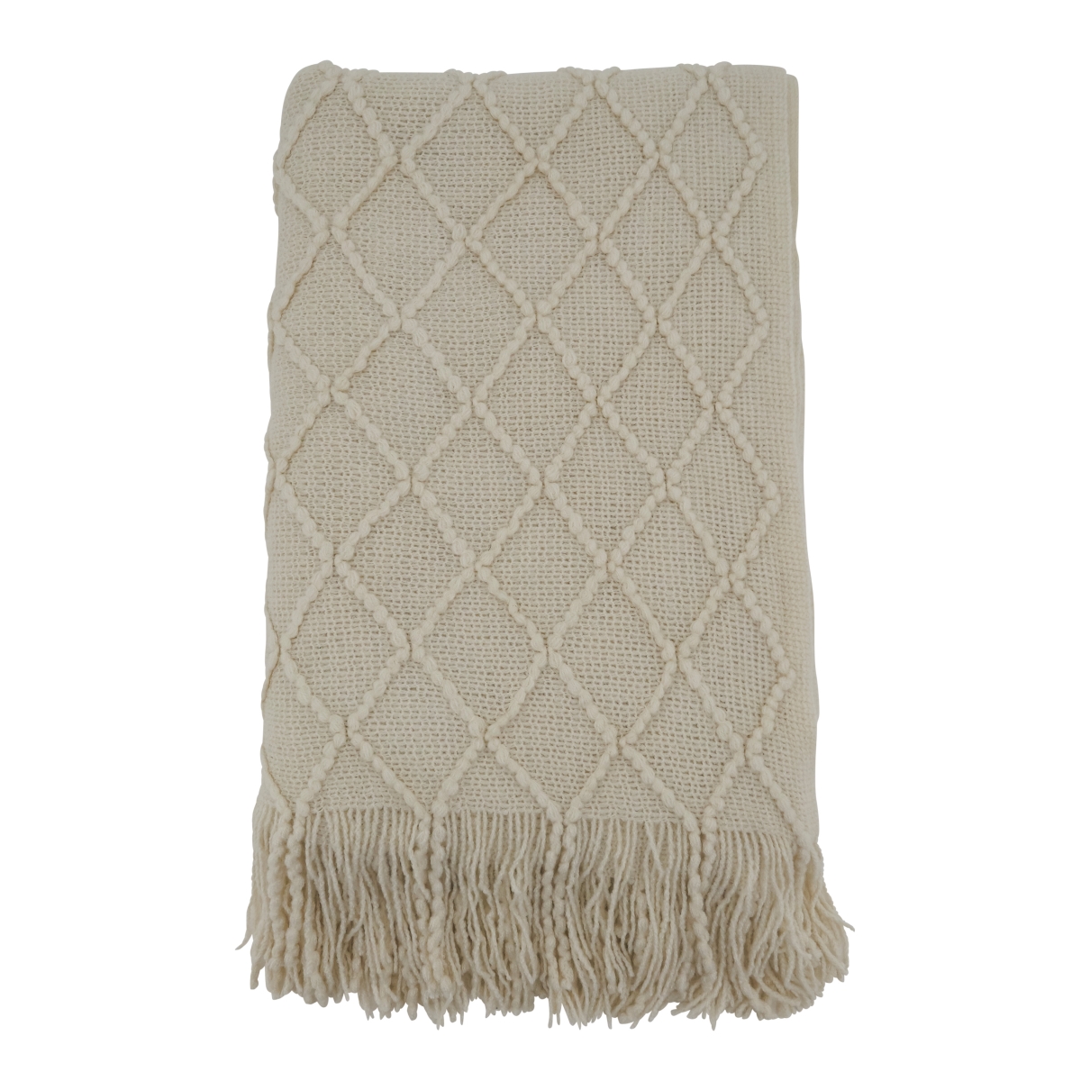 SARO  50 x 60 in. Knitted Design Throw Blanket  Ivory