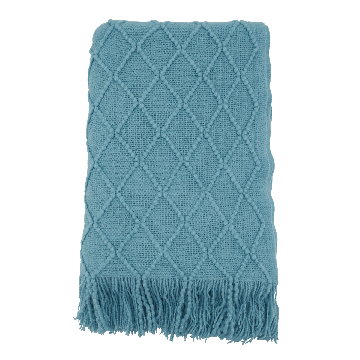 SARO  50 x 60 in. Knitted Design Throw Blanket  Light Blue
