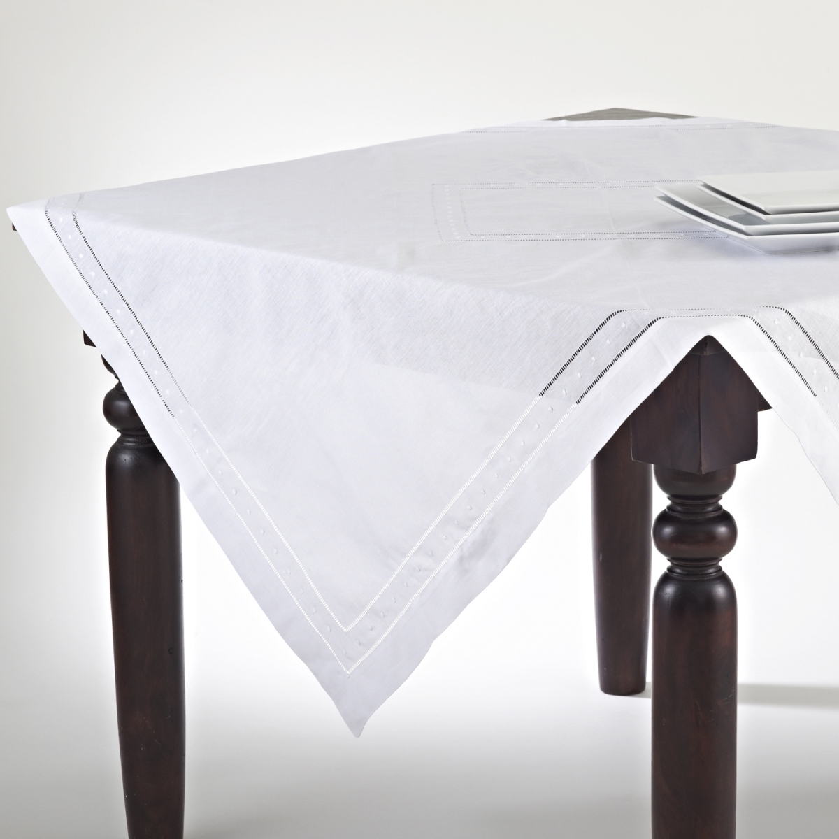 Picture of SARO 8648.W36S 36 in. Square Embroidered &amp; Hemstitched Tablecloth - White