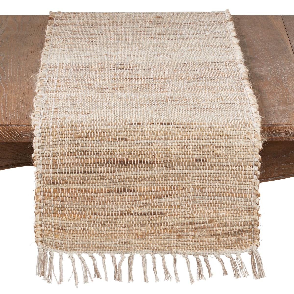 SARO  16 x 90 in. Oblong Jute Table Runner with Natural Chindi Design