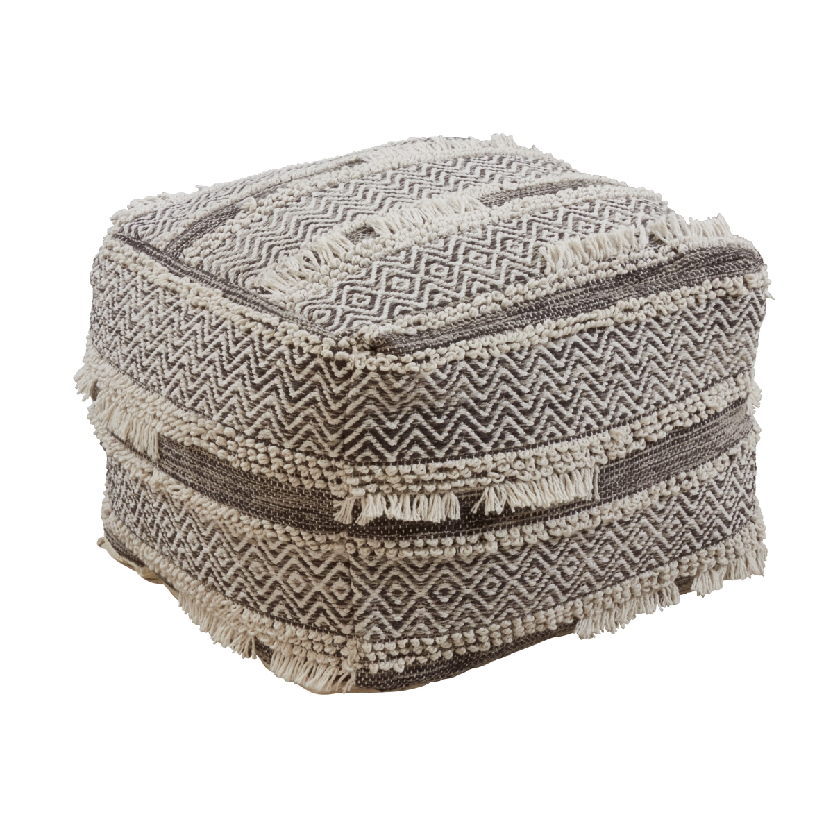 SARO  Cotton Floor Pouf with Grey Textured Handwoven Design