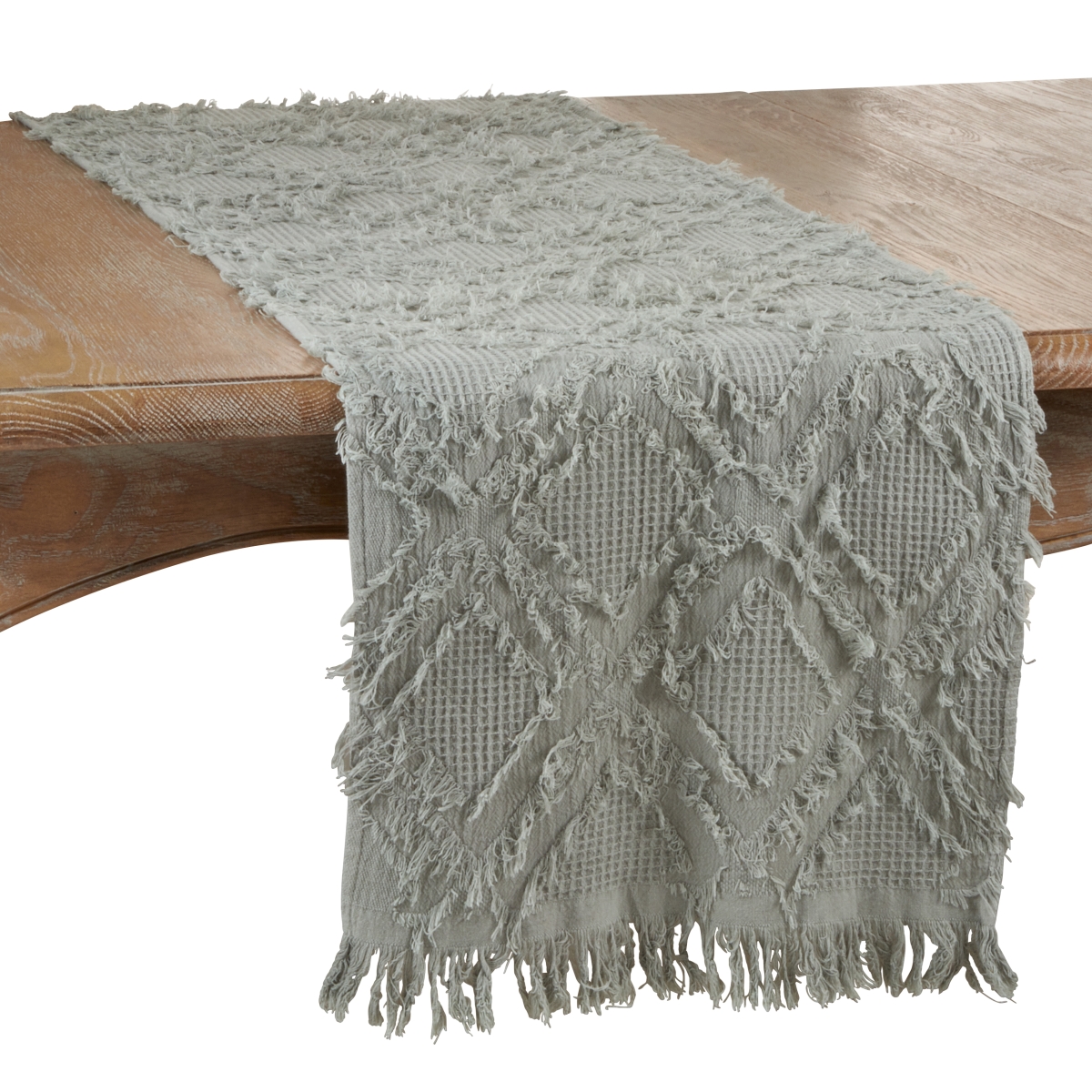 SARO  Oblong Waffle Weave Table Runner - Beige - 16 x 72 in.