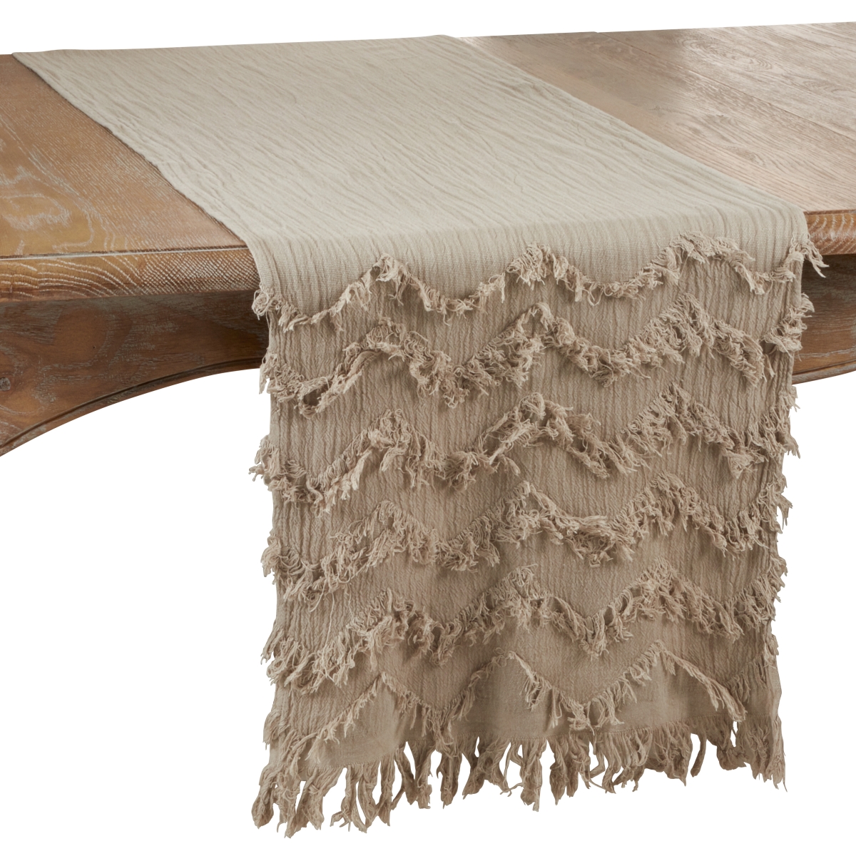 SARO  16 x 72 in. Oblong Chevron Table Runner with Natural Fringe Design