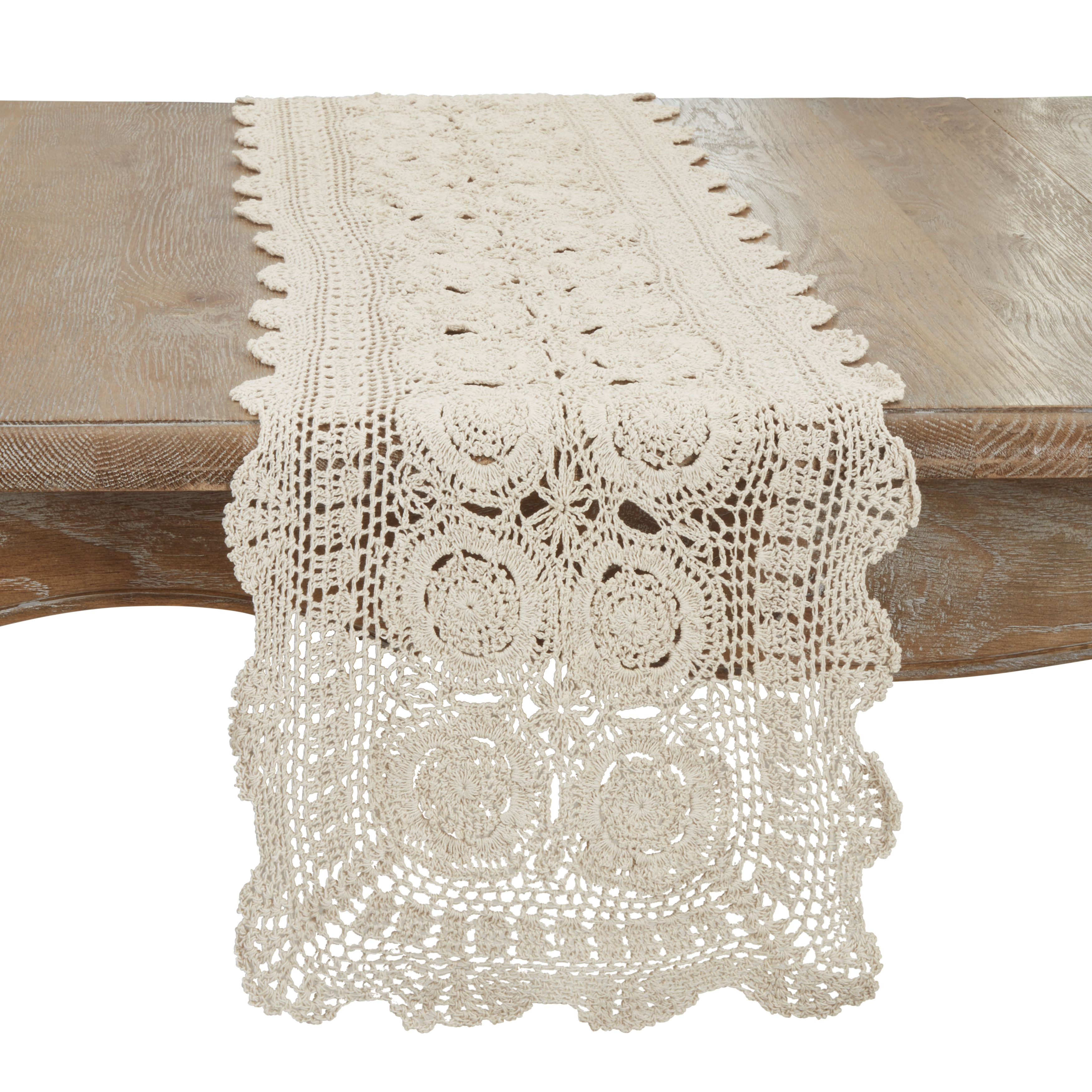 Picture of SARO 869.E1645B 16 x 45 in. Rectangle Handmade Crochet Cotton Lace Table Linens - Ecru