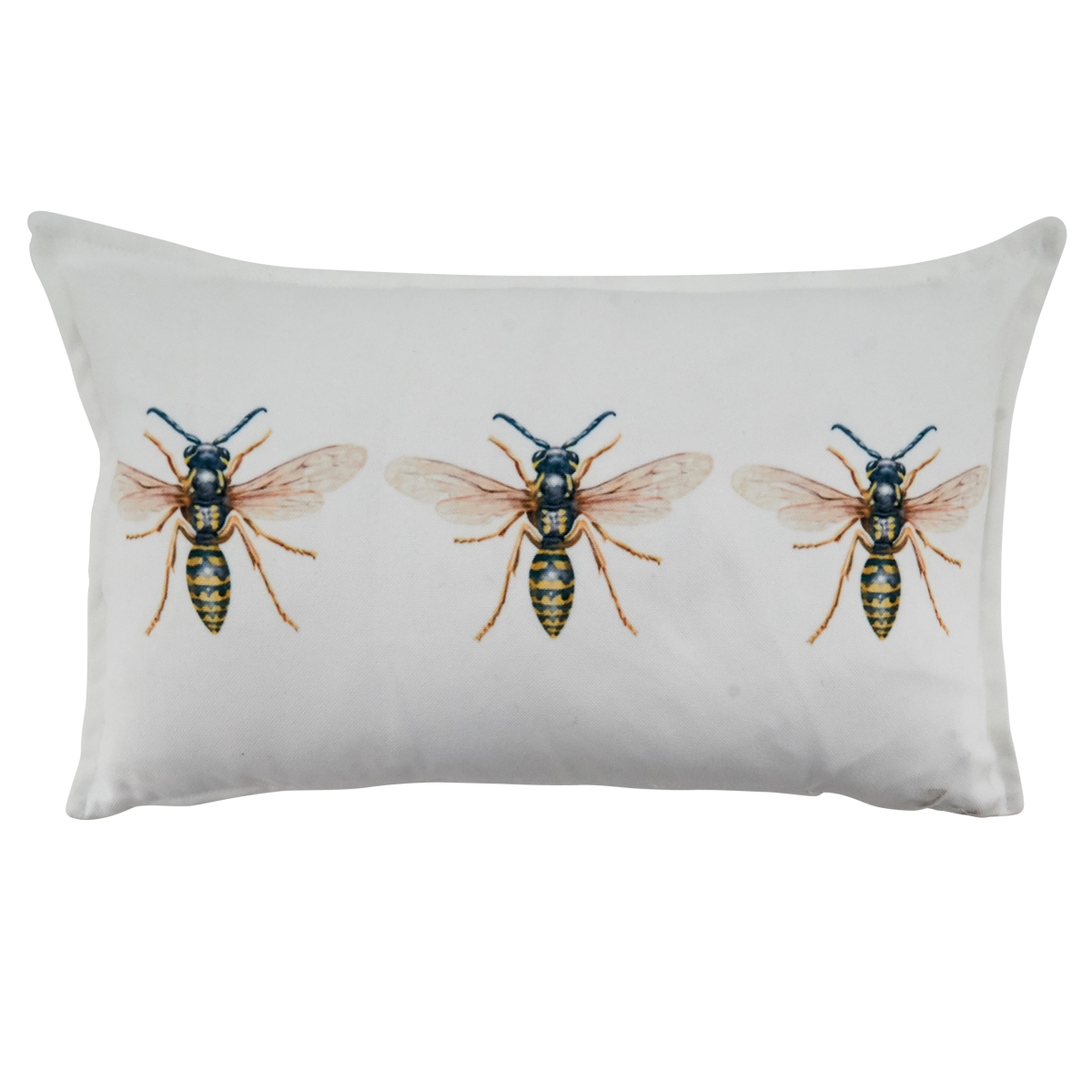 SARO  12 x 20 in. Oblong Poly Filled Throw Pillow with Bees Design  White