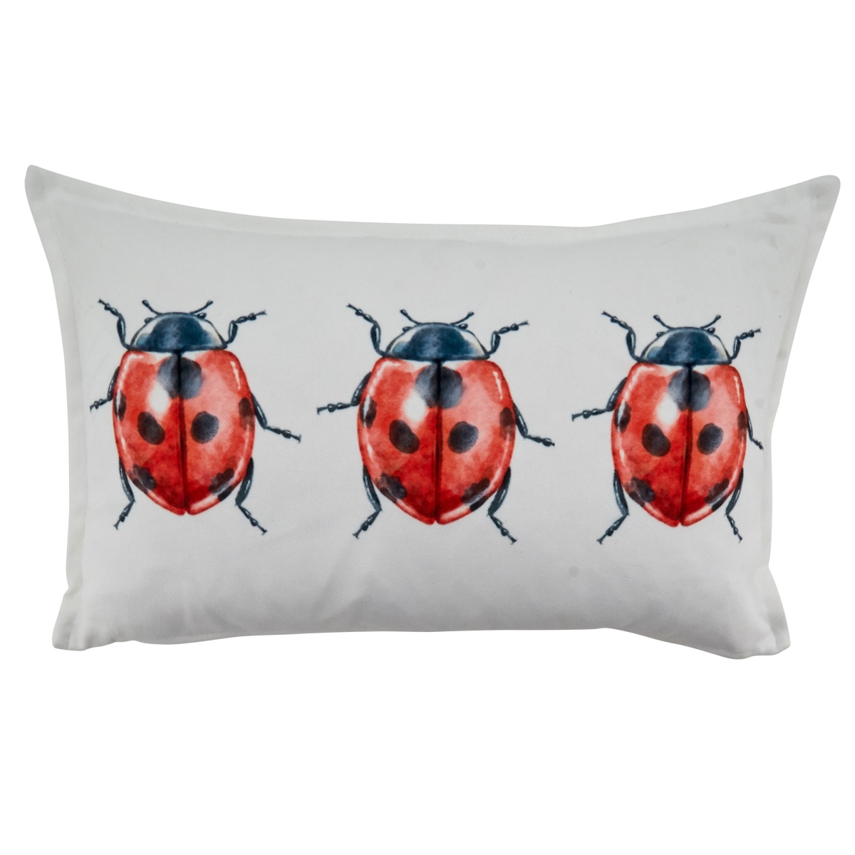 SARO  12 x 20 in. Oblong Poly Filled Throw Pillow with Lady Bugs Design  White