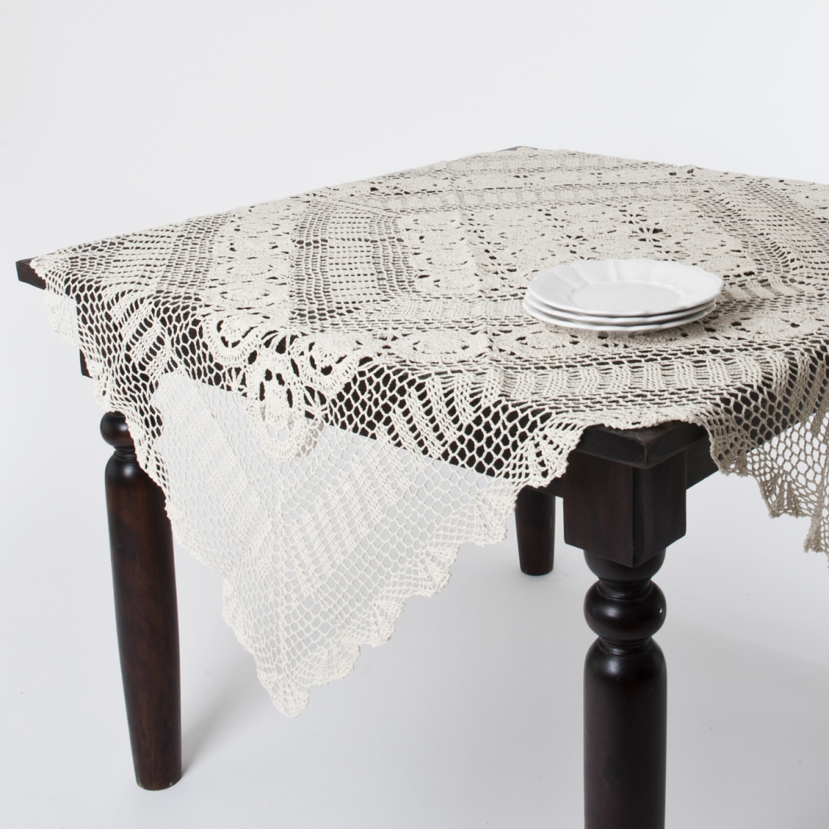 Picture of SARO 869.E36S 36 in. Square Handmade Crochet Cotton Lace Table Linens - Ecru