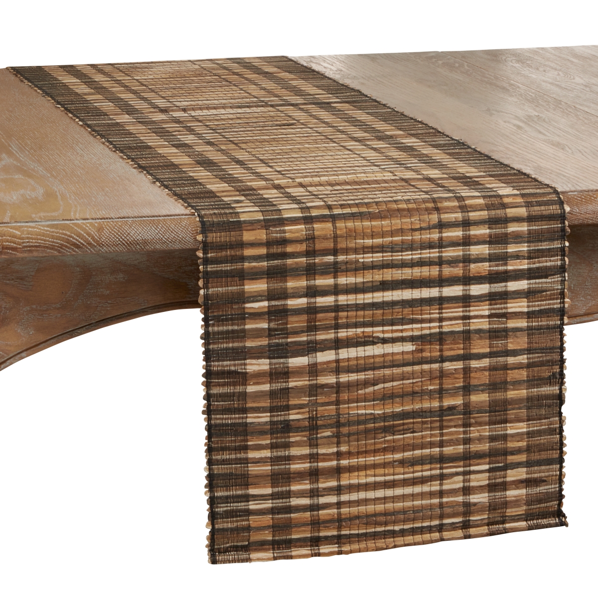SARO  14 x 72 in. Oblong Water Hyacinth Table Runner with Black Striped Design
