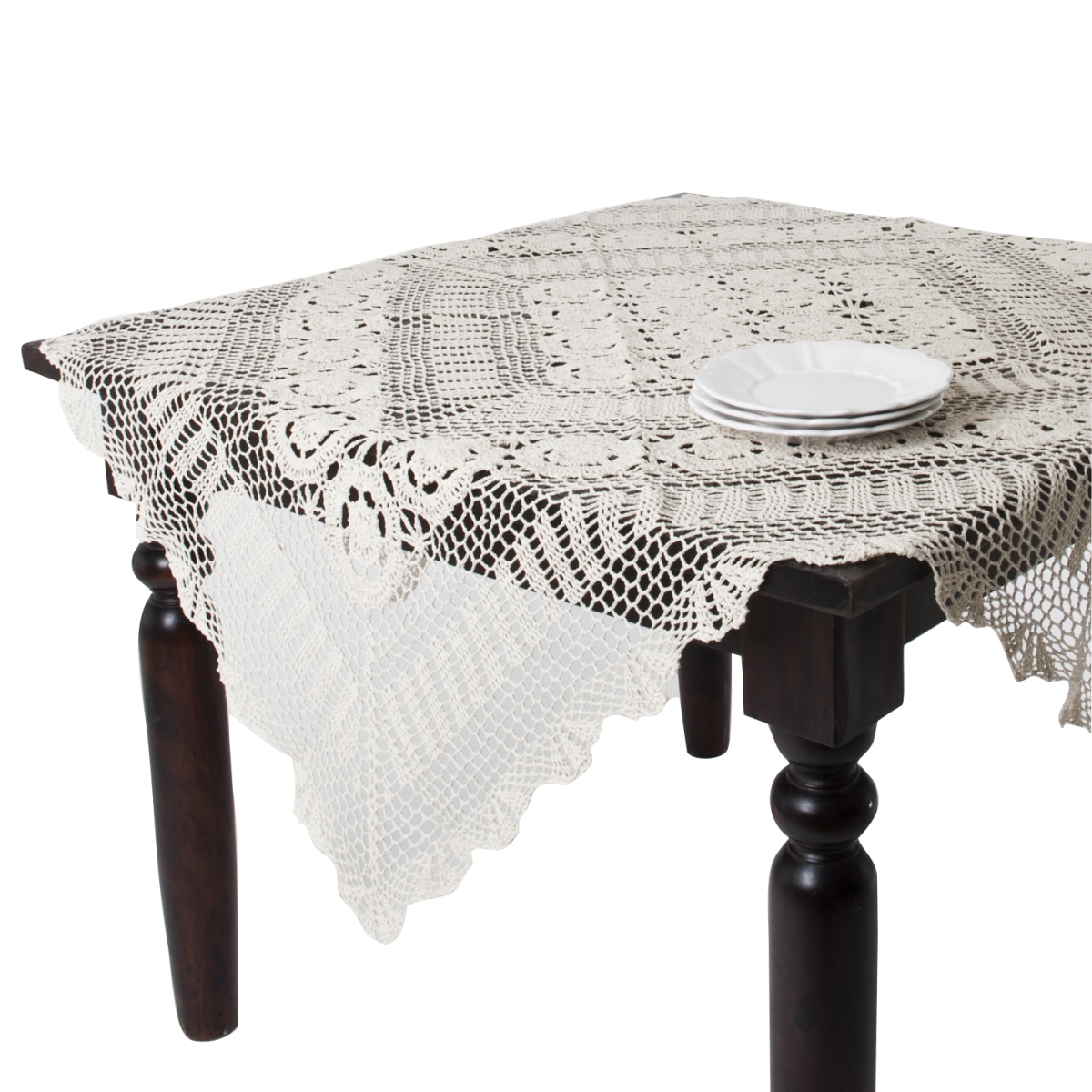 Picture of SARO 869.E45S 45 in. Square Handmade Crochet Cotton Lace Table Linens - Ecru