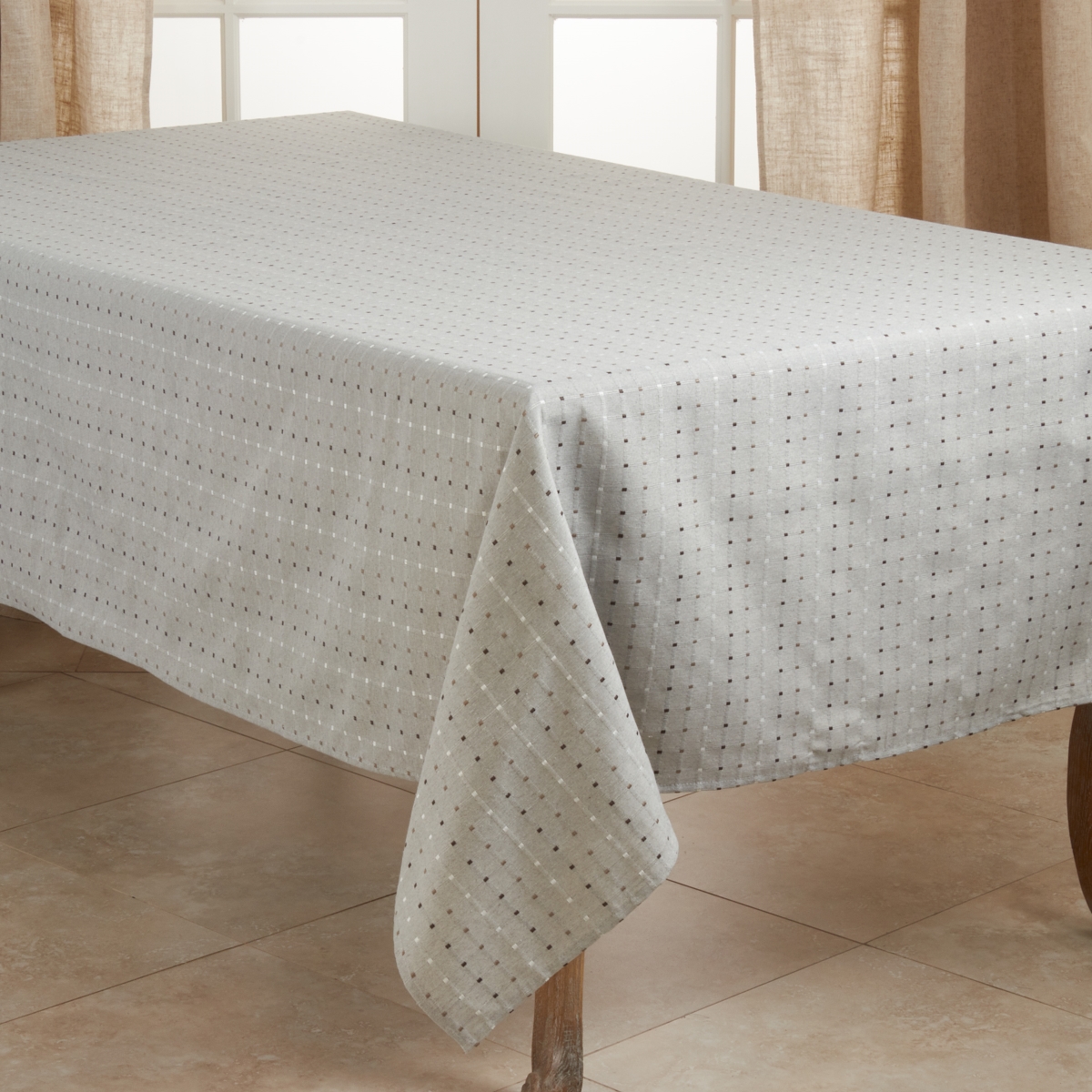 SARO  65 x 104 in. Oblong Stitched Dot Tablecloth  Grey