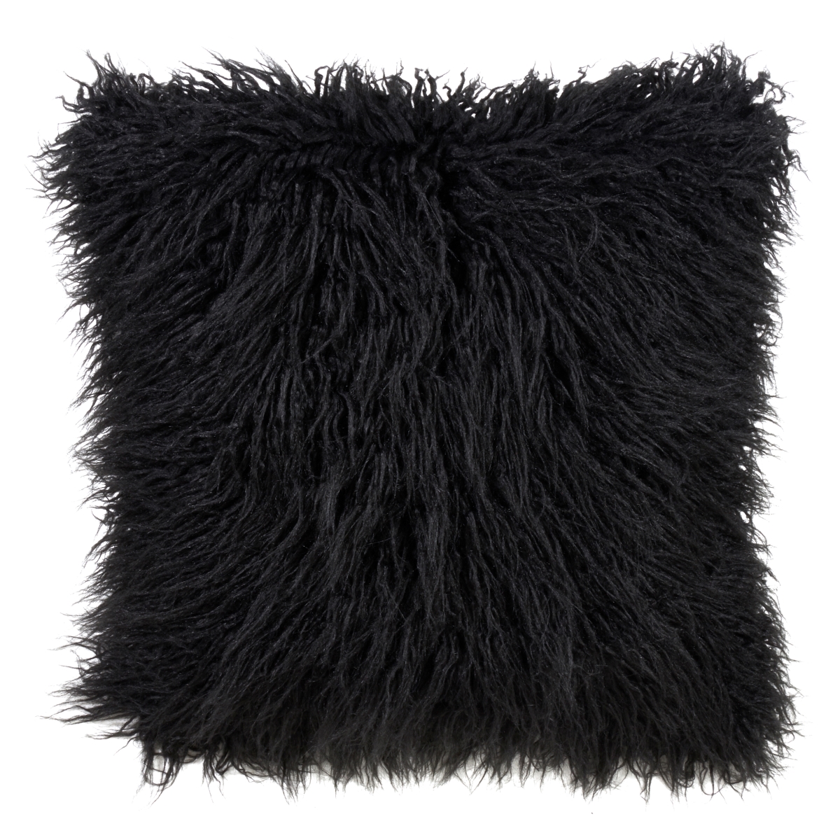 SARO  22 in. Square Mongolian Faux Fur Throw Pillow  Black