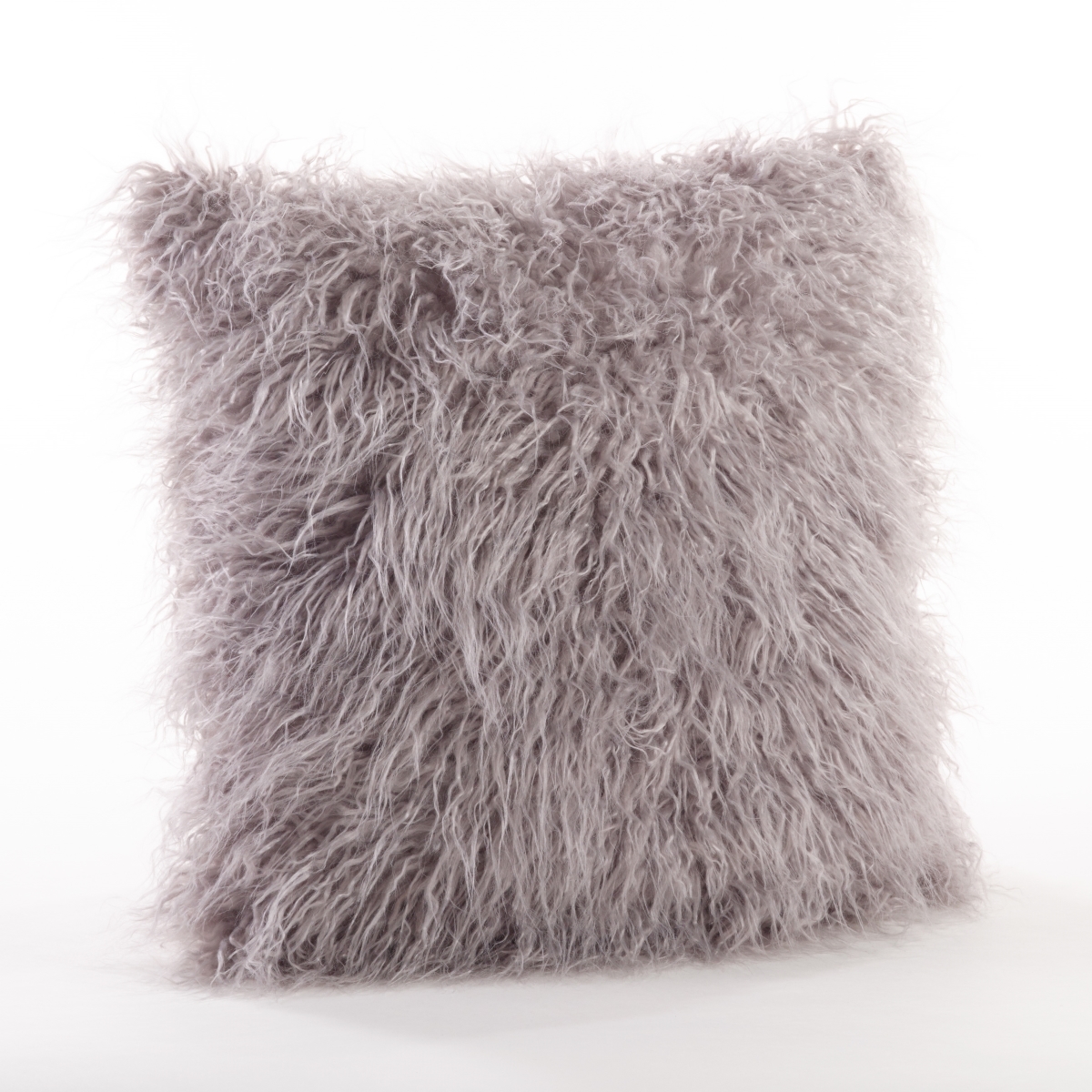 SARO  22 in. Square Mongolian Faux Fur Throw Pillow  Fog