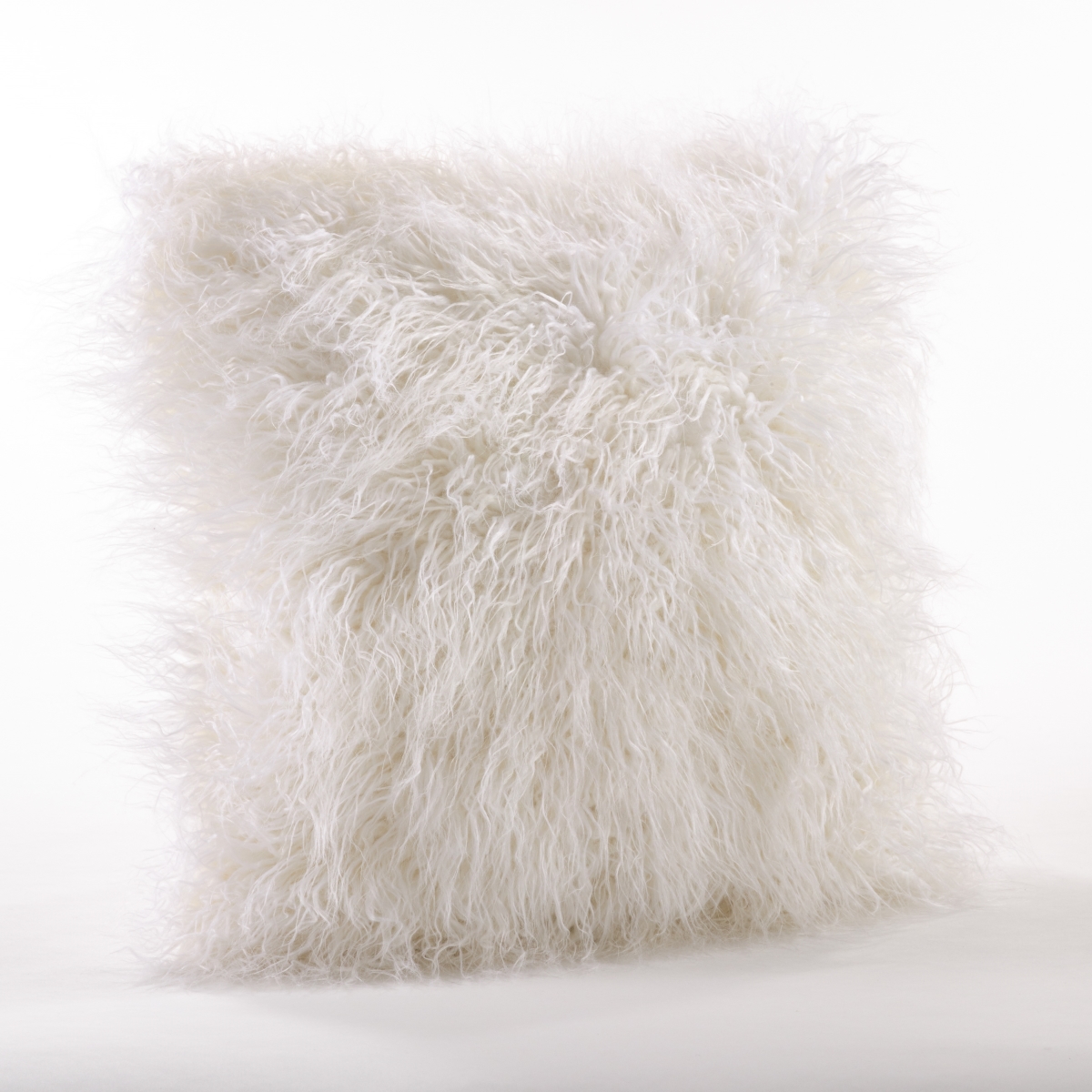 SARO  22 in. Square Mongolian Faux Fur Throw Pillow  Ivory
