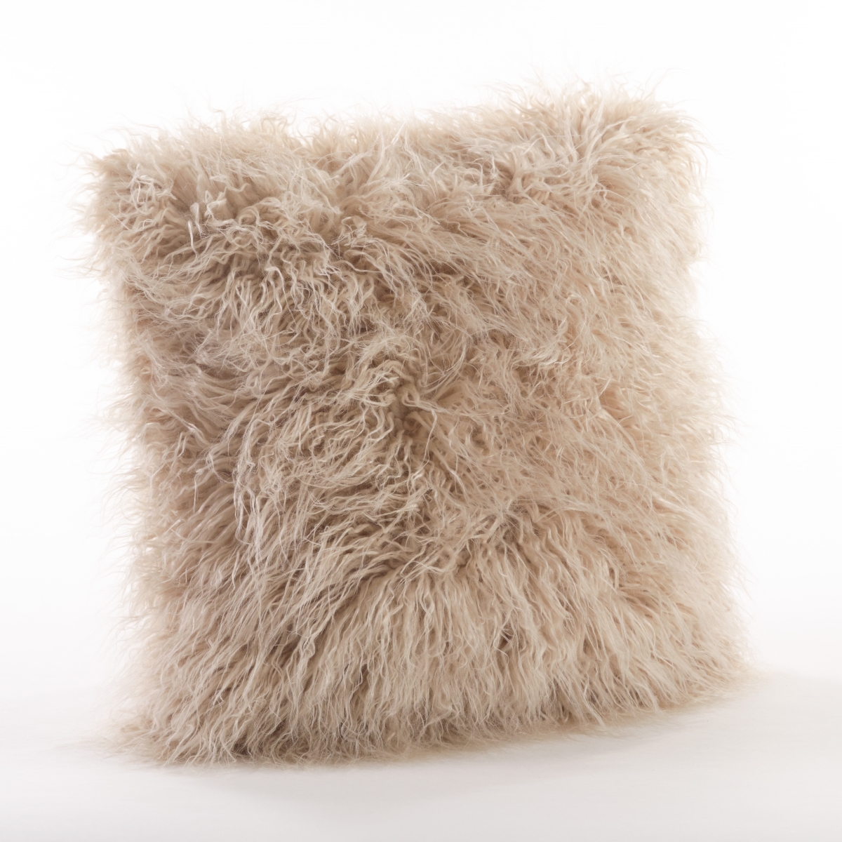 SARO  22 in. Square Mongolian Faux Fur Throw Pillow  Oatmeal